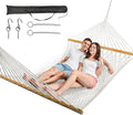 Double Hammock for 2 Person Handwoven Rope Hammock with Spreader Bar Without Stand - Indoor &amp Outdoor Use for Patio Poolside Backyard (White)