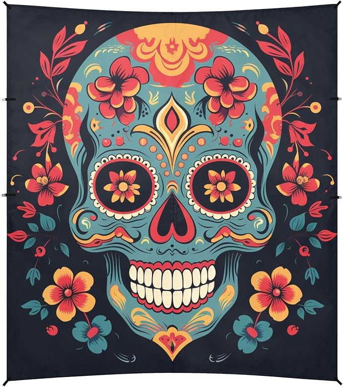 ALAZA Sugar Skull Flower on Black Beach Tent Sun Shelter Portable Canopy Sunshade for Outdoor Camping Picnics Backyard Fun 10x9 ft