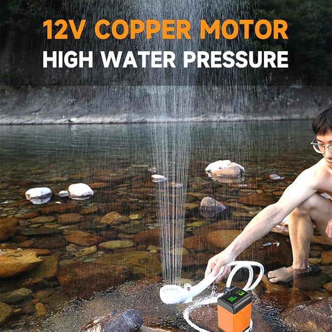 ACAGALA Outdoor Camping Shower Pump with Intelligent Digital Display Electric Portable Camping Shower