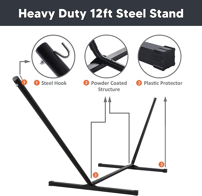 SUNCREAT 12 FT Heavy Duty Hammock Stand Portable Hammock Stand 475 lbs Capacity Black