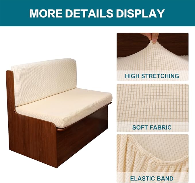 KRFOONN RV Dinette Cushion Covers Stretch Sofa Seat Slipcovers Replacement Camper Cushions Cover Washable Couch Cushion Slipcovers for RV Camper Car Bench(1 Backrest Cover &amp 1 Bench Cover Beige)