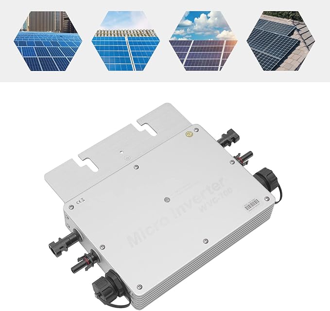 700W Micro Inverter Grid Tie Solar Inverter MPPT Pure Sine Wave Automatic Identification Power Inverters IP65 Waterproof Self-Cooling for 30V-50V Solar Panels Silver