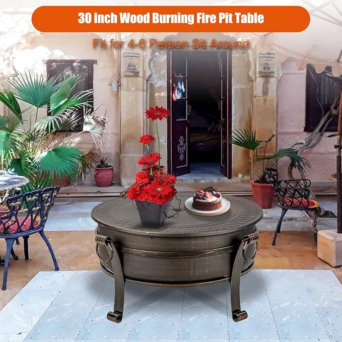EcoNook 36 Inch Fire Pit with Grill &amp Lid Fireplace &amp Round Table &amp BBQ 3 in 1 Fire PitHeavy Duty Wood Burning Fire Pits for Outside with Fire Poker Waterproof Cover &amp Log Grate