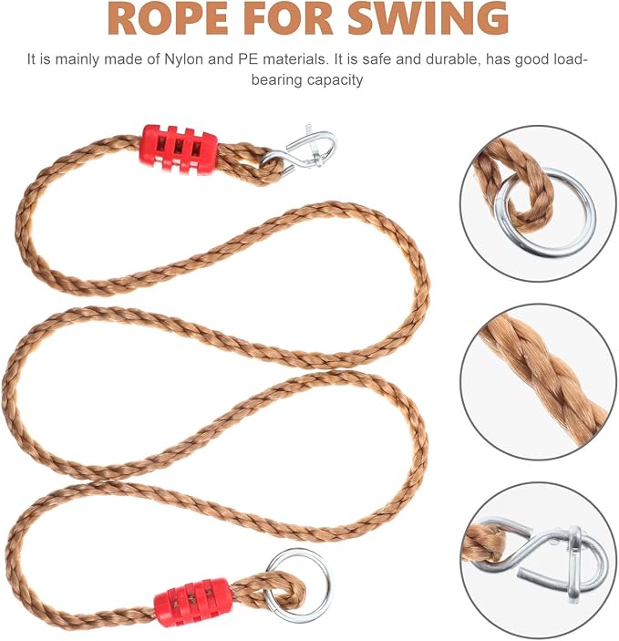 2pcs Adjustable Pe Hammock Tree Swing Straps Rope for Porch Chair Hanging Heavy-Duty Extended Length Swing Nylon Rope Kit for Outdoor Patio Use