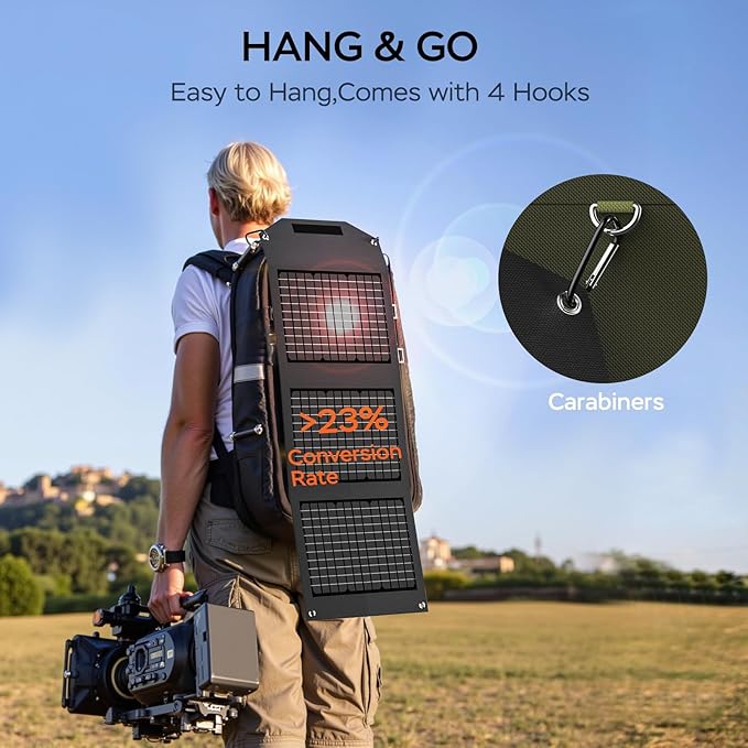 MARBERO Portable Solar Panel 30W Solar Panel Charger 23% High Efficiency Foldable Solar Panels QC3.0 USB &amp DC Port Compatible with Cell Phone Ipad Laptop IP65 Waterproof for Camping Outdoor Cloudy