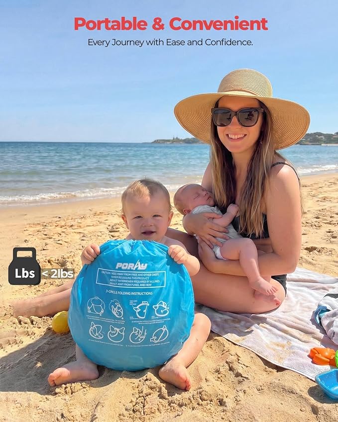 Poray Portable Baby Beach Tent with UPF 50+ Sun ShelterMosquito Net and Sunshade Ideal Pop Up Kids Travel Tent with Carry Bag &amp 2 StakesOutdoor Indoor Play and Sun Protection