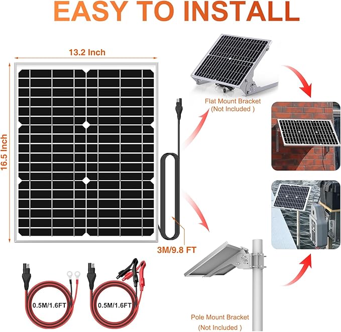 SUNER POWER 24V 20W Solar Battery Charger Maintainer Built-in Ultra Smart MPPT Charge Controller Waterproof 20 Watt Solar Panel Trickle Charging Kit for 24Volt AGM Lead-Acid Lifepo4 Battery