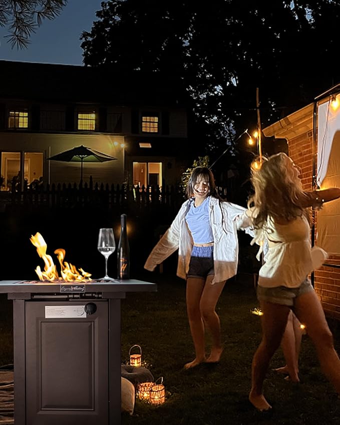LEGACY HEATING 28-Inch Propane Fire Pit Table Gas Square Outdoor Fire Table Dinning with Lid Lava Stone 50000BTU ETL Certification for Outside Garden Backyard Deck Patio