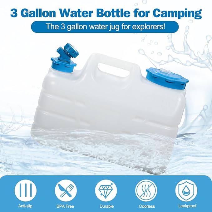 REDCAMP 3 Gallon/11L Portable Water Container with Spigot Camping Water Jug Camping Water Container Water Tank Portable Emergency Water Storage for Camping Car Hiking White 4Pack