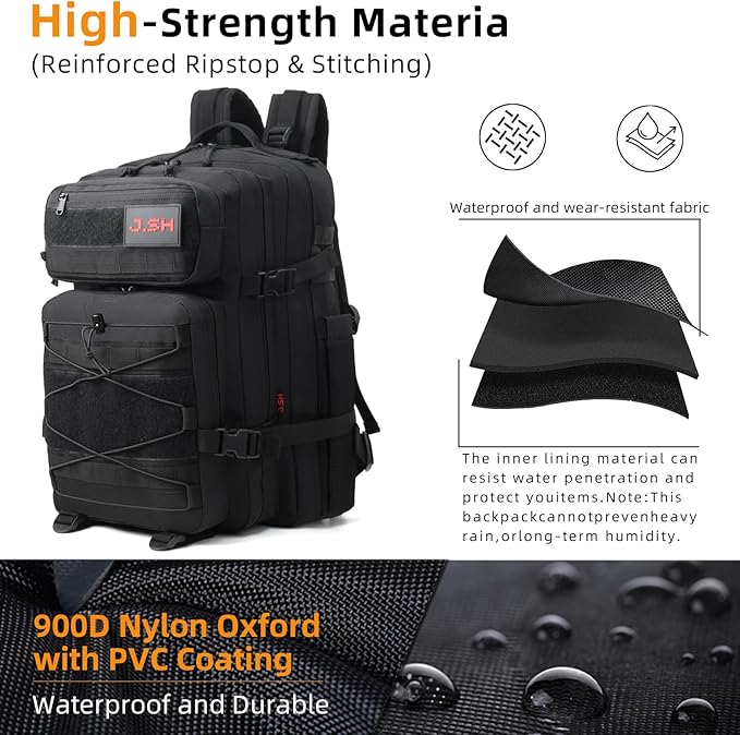 J.SH Daily Military Tactical Backpack for Men EDC MOLLE Backpack 900D Oxford Nylon 2-Day Assault Rucking Pack Portable Tactical Gear for Outdoor HikingGym Rugged Survival&ampBug Out Bag - 35L B