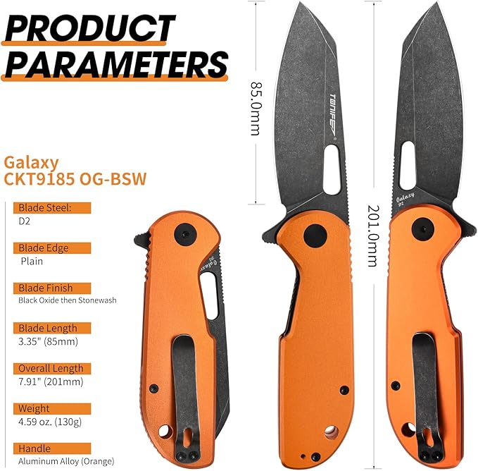 TONIFE Galaxy EDC Folding Pocket Knife with D2 Steel Blade and Aluminum Handle Compact Outdoor Tool for Camping and Everyday Carry (orange)