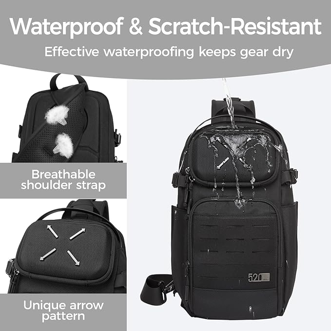 OZUKO Tactical Sling Bag Black Small Crossbody Backpack for Men Casual Shoulder Chest Bag for Travel Work &amp Everyday Use