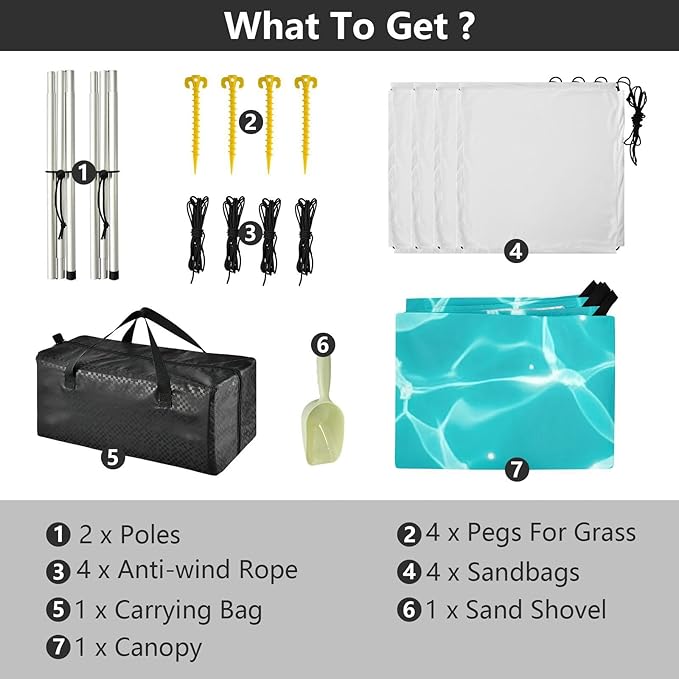 Beach Canopy with Windproof Ropes &amp Sandbags Beach Tent Sun Shade Sun Shelter for Camping Trips Fishing Backyard Fun or Picnics Water Ripples