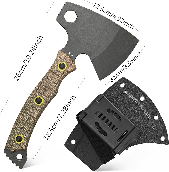 C1393 Camping Hatchet Survival AxeDC53 Steel Blade with Micarta Handle Multitool Axe Hex Wrenches with Kydex Sheaths for Chopping WoodGardeningOutdoor Camping Hiking(Green)