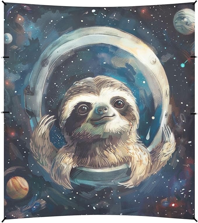 ALAZA Cute Sloth Starry Space Beach Tent Sun Shelter Portable Canopy Sunshade for Outdoor Camping Picnics Backyard Fun 10x9 ft