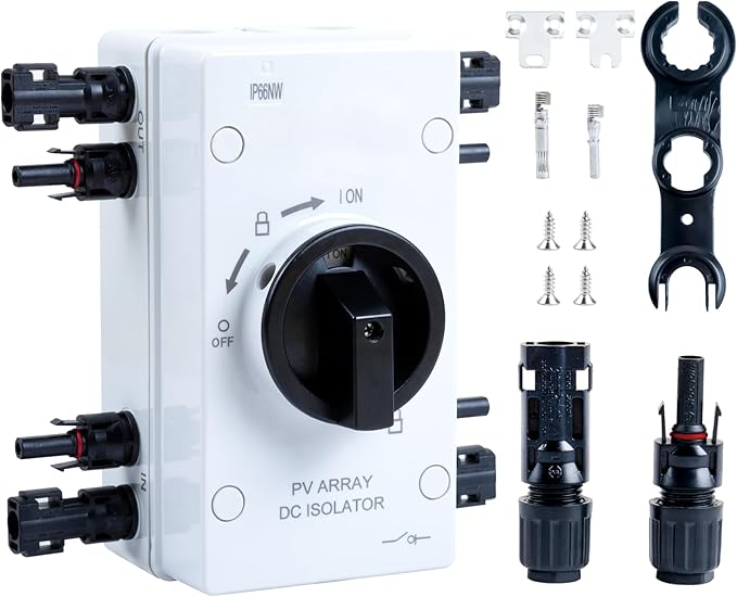 IP66 Waterproof Solar PV DC Quick Disconnect Switch 1000V 32A PV Solar Panel Disconnect Switch with Connector for Off/On-Grid System Solar Power System RV &amp Boats Etc (32A 1000V)