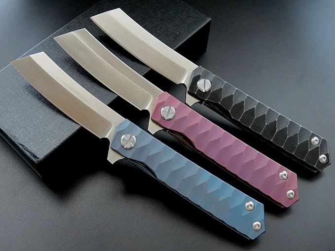 Eafengrow EF97 Pocket Knife Folding Knives D2 Steel Blade Titanium Handle Camping Outdoor Tools Knife EDC Hand Tool(blue)