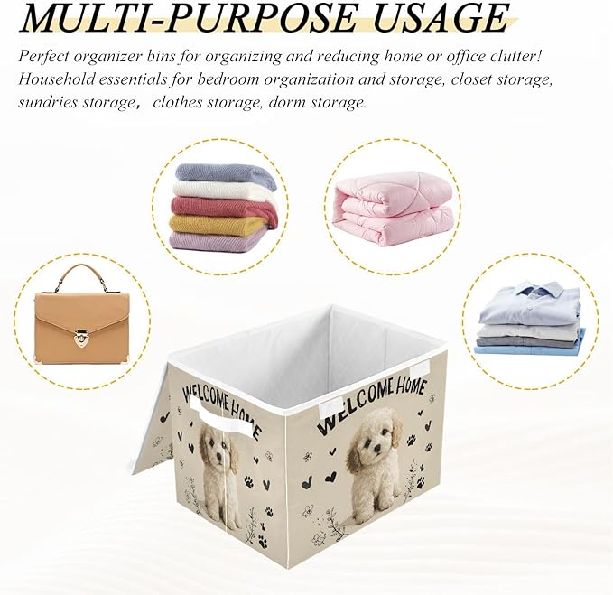 MNSRUU Containers Baskets with Lids Lovely Dog Fabric Foldable Storage Bins Organizer with Lid Collapsible Storage Boxes for Home Bedroom Closet Office