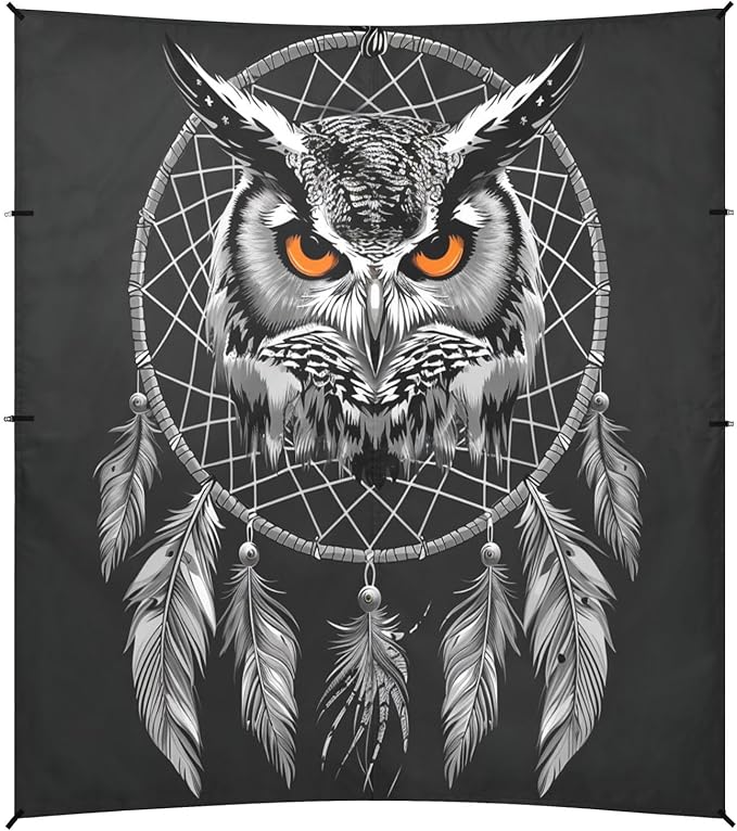 ALAZA Owl Portrait Dreamcatcher Beach Tent Sun Shelter UPF50+ Protection Beach Shade Canopy w/ 4 Sandbags for Outdoor Camping Fishing Backyard Fun Picnic 10x9 ft