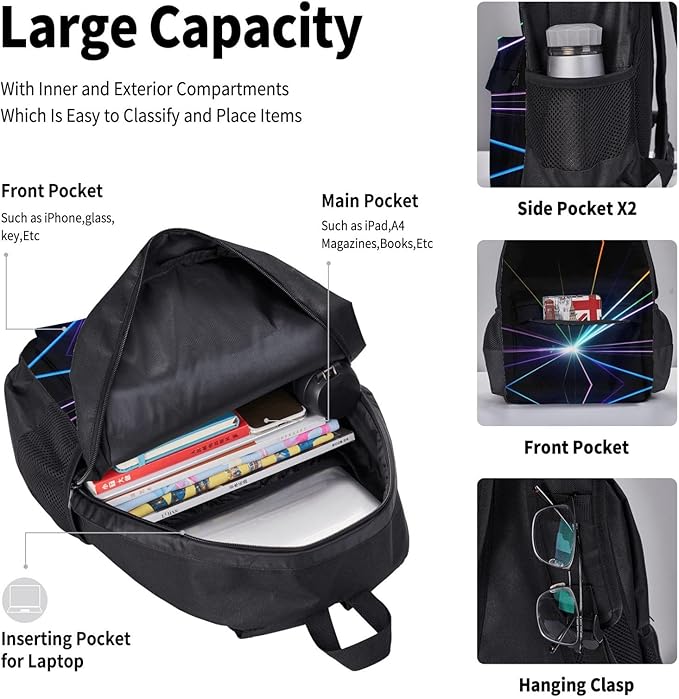 3pcs Backpack Sets Laser Light Printed Backpacks Set With Lunch Bag Pencil Pouch
