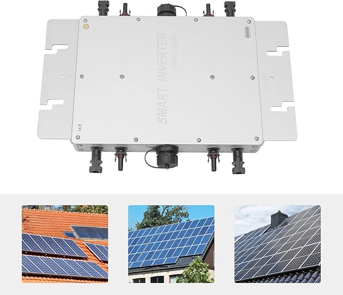 1400W Micro Inverter Grid Tie Solar Inverter MPPT Pure Sine Wave Automatic Identification Power Inverters IP65 Waterproof Self-Cooling for 30V/36V Solar Panels Silver