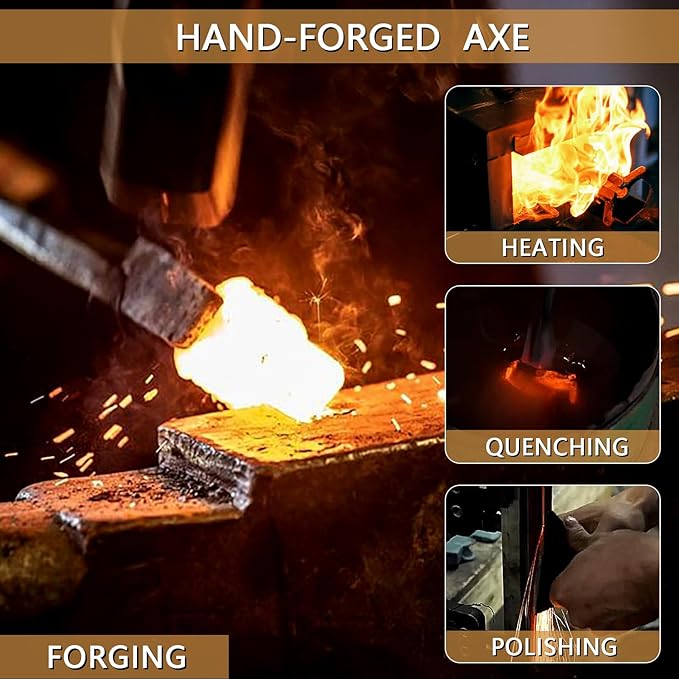 Hatchet 15.7 Camping Axe with Leather Sheath Bushcraft Axe with 1065 Carbon Steel &amp Beech Handle Survival Hatchet for Wood Splitting and Chopping - Perfect for Gardening and Outdoor