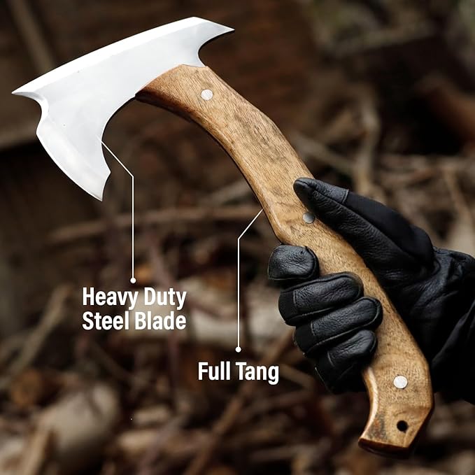 EdgeLandKnives® Hand Forged Tomahawk Axe and Knife Set Heavy Duty D2 Steel Throwing Axe and Knife Combo with Leather Sheath Perfect Outdoor Camping Hunting Set for Outdoorsmen and Adventurers EL41