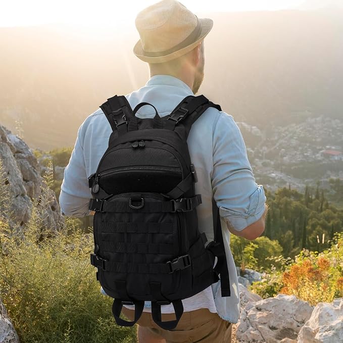 25L Small Tactical Backpack For Men Military Waterproof Backpack With Multiple Pockets 3-Day Bug Out Bag Molle Backpacks For Camping Hiking Military Traveling (Black)