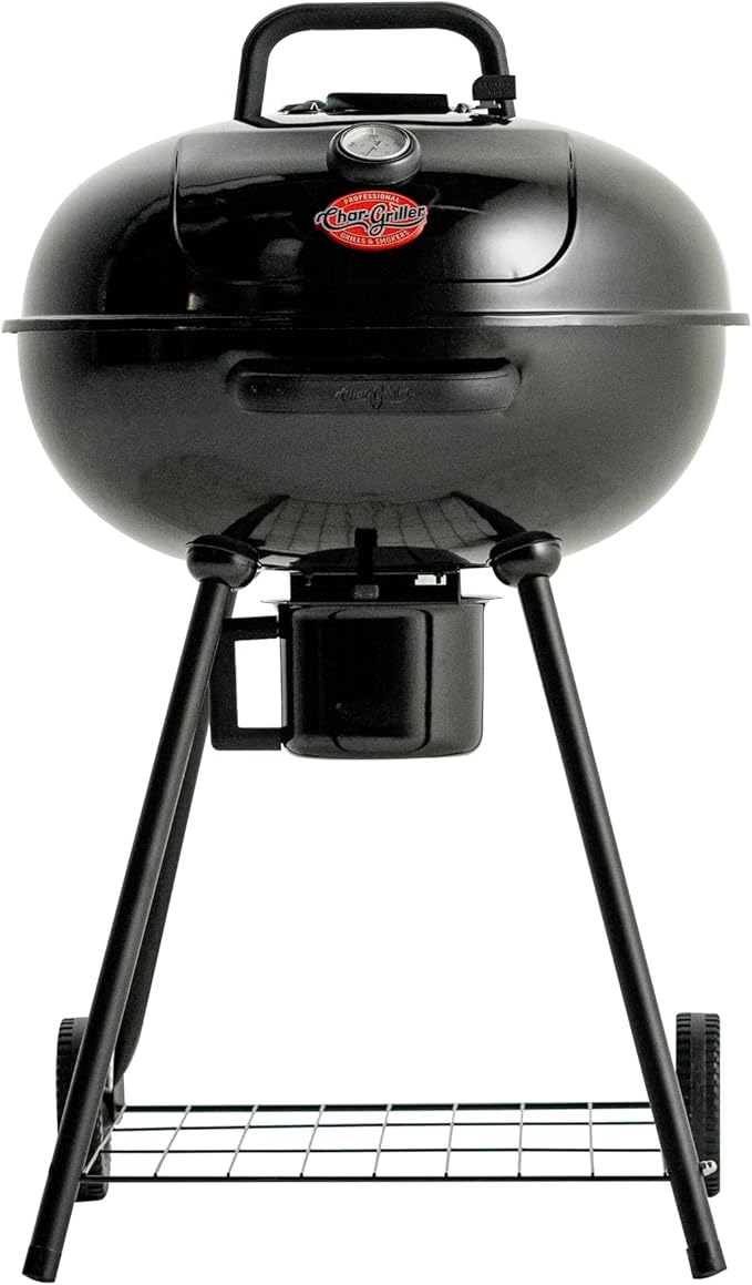 Char-Griller CG30040725 22-inch Kettle Charcoal Grill and Smoker - Steel Black - 363 sq. in. Cooking Area