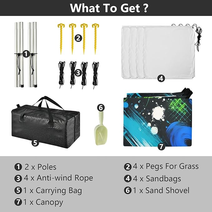xigua Paint Beach Tent Sun Shelter with Carrying Bag - Silver Coated Oxford Fabric Beach Canopy for Beach Camping Fishing - Includes Windproof Ropes Sandbags &amp Stakes