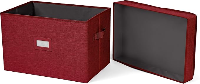 Covermates Keepsakes Storage Box Heavy Duty Polyester Organizer Bin Stackable Design Reinforced Handles ID Window Closet Garage Home Storage Red Heather
