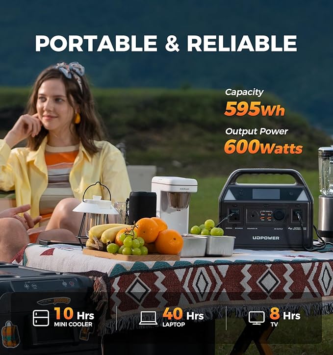 C600 Solar Generator with 120W Solar Panel - 600W Portable Power Station(Surge 1200W) AC Output 595Wh LiFePO4 Battery for Camping Travel RV Emergency Power Backup(Brown)