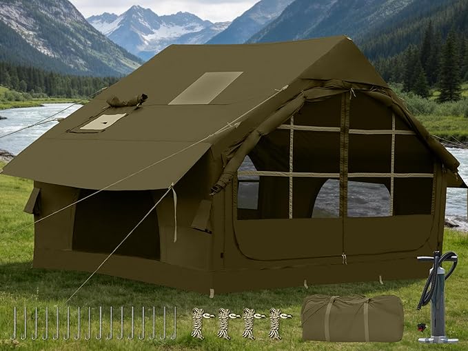 Inflatable Camping Tent2/4/6/8 Person Glamping Inflatable Tents with Awning Quick Setup Blow Up Tents with Pump Waterproof Oxford Inflatable House for Camping Air Glamping Hot Tents for Adult