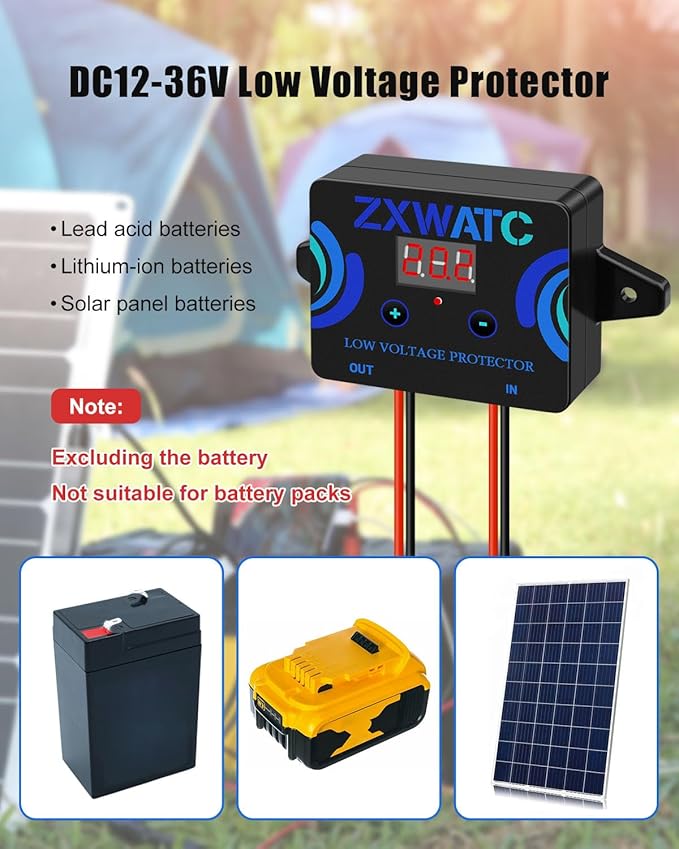DC12-36V Low Voltage Protector Digital Disconnect Switch Over-Discharge Cutoff Module with LED Display Waterproof Battery Protection for Lead-Acid Lithium-Ion