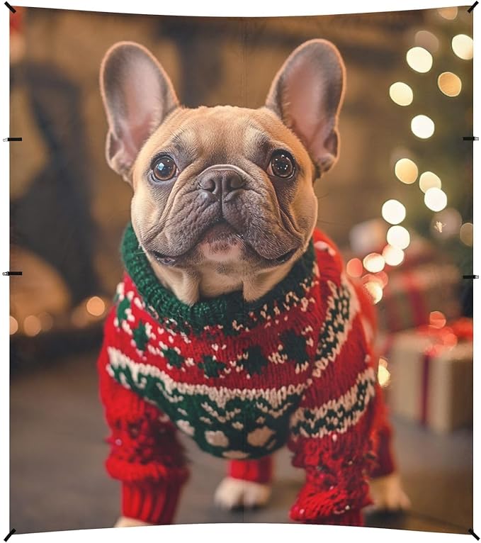 ALAZA French Bulldog Cute Dog Wearing Christmas Sweaters Beach Tent Sun Shelter Portable Canopy Sunshade for Outdoor Camping Picnics Backyard Fun 10x9 ft