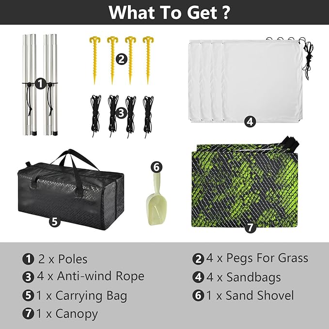 ALAZA Green Black Snake Print Beach Tent Sun Shelter UPF50+ Protection Beach Shade Canopy w/ 4 Sandbags for Outdoor Camping Fishing Backyard Fun Picnic 10x9 ft
