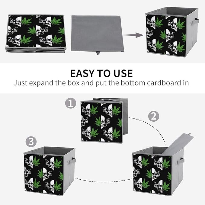 Foldable Storage Bins with Handles Skull Smoking Sturdy Collapsible Cube Box for Organizing Blankets Towels Toys Ideal for Home &amp Closet Use