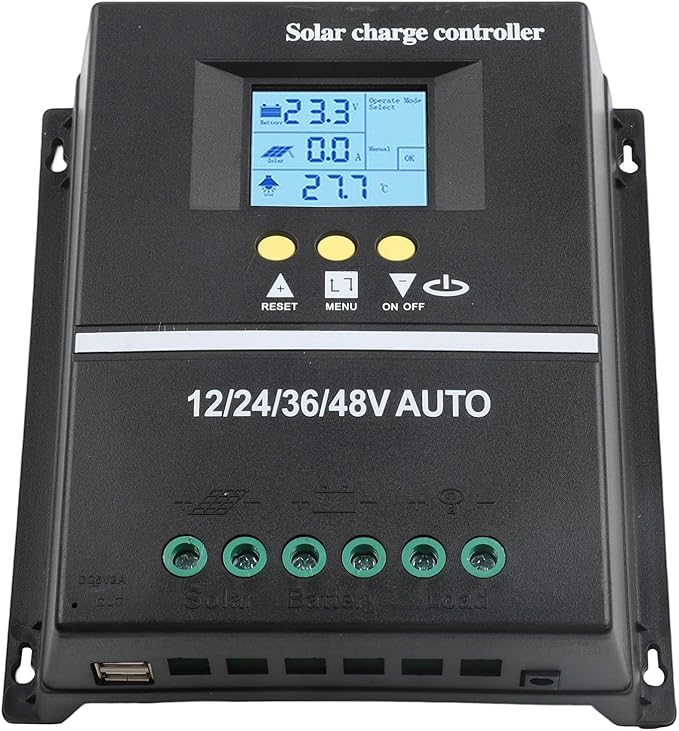 200A MPPT Solar Charge Controller with LCD Display Battery Regulator for 12V 24V 36V 48V System Dual USB Ports Aluminum Heat Sink
