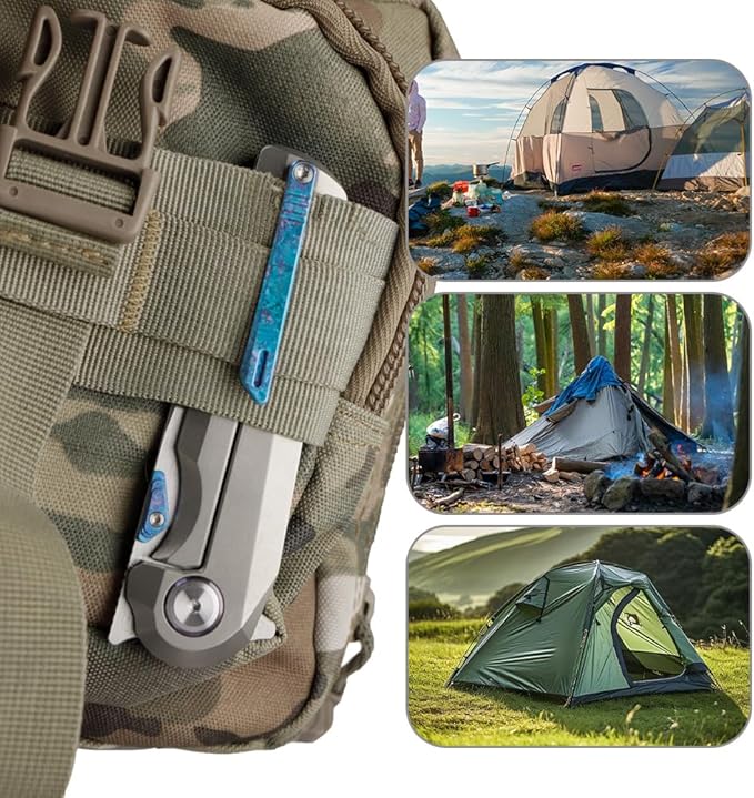 ioko Pocket Folding Knife with Titanium Alloy Handle S35VN Steel Blade Ice Crystal Anodized Finish 2.9 Inch Blade EDC Camping Hiking Outdoor (silver gray)