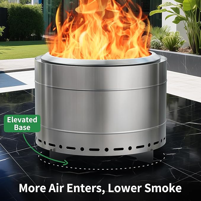 Panovue 22 inch Smokeless Fire Pit with Carry Bag Stainless Steel Outdoor Smokeless Firepit Wood Burning Fire Pits for Camping BonfireLow Smoke Firepit for Outside(Silver)