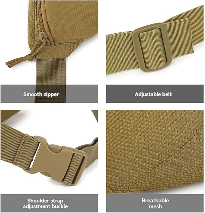 Tactical Fanny Packs pistol waist bag with adjustable waist belt zipper pocket perfect for fitness travel outdoor running and hunting. (Khaki One Size)
