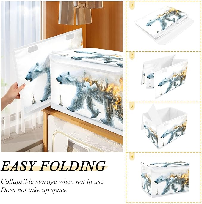 AIXIWAWA Lidded Storage Cube (Factory Polar Bear) Fabric Foldable Closet Bins with Flip Lid and Handles Organizer Basket Container 16.5 x 12.6 x 11.8 IN