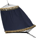 Tranquillo Double Hammock 2 Persons Cotton Canvas 600 lbs Portable Camping Hammock with Solid Curved Wood Spreader Bar Hammock for Camping Trave Outdoor Adventures Indoor Patio Garden Navy