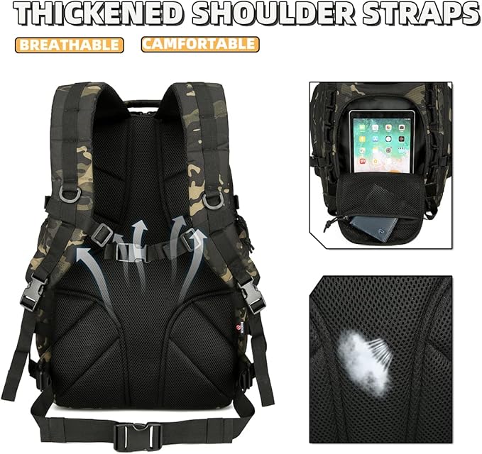 25L/45L Tactical Backpack Military Tactical Backpack Heavy Duty Molle Assault Pack for Work Gym Outdoors (2.0 45L-Black Camo Large)
