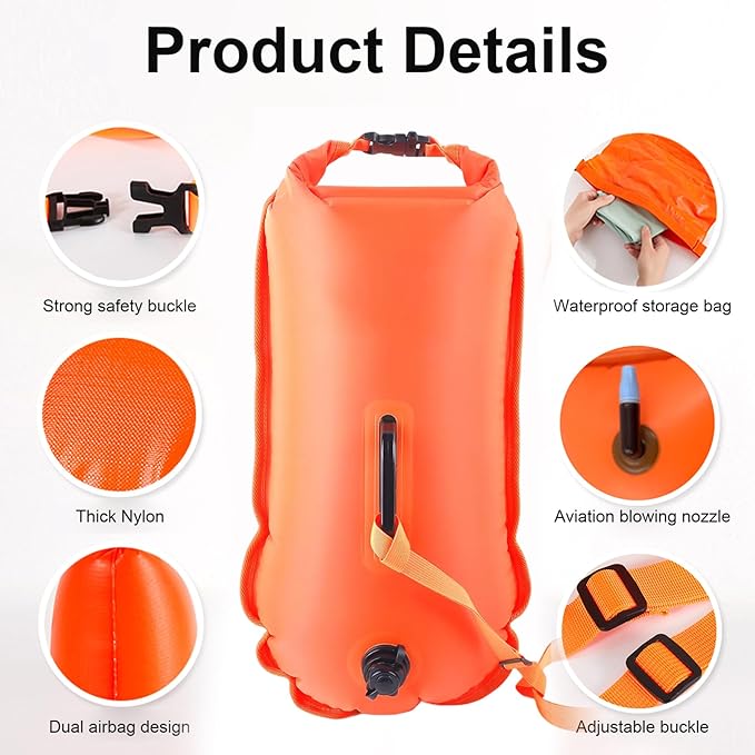 Swimming Buoy Portable Swim Buoy 50L with Adjustable Belt Waterproof Nylon Dry Bag High Visibility for Safety Open Water