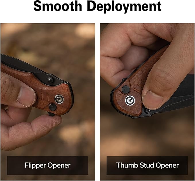 CIVIVI Triptych Folding Pocket Knife 2.97 14C28N Blade Wood Handle with Reversible Clip Button Lock Knife for EDC Camping Hiking C23085B-3