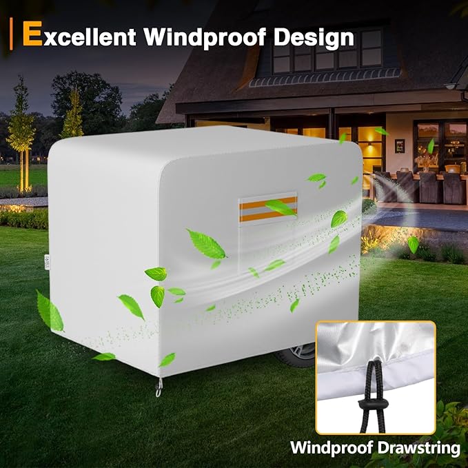 Generator Cover 32”L x 24”W x 24”H Heavy Duty Waterproof 420D All-Weather Generator Cover with Storage Pocket Compatible with Most Generators 5000-10000 Watt (Gray)