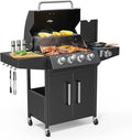 ROVSUN 4 Burner Propane Gas Grill with Side Burner 58000BTU BBQ Grills with Enameled Cast Iron Grates Shelf &amp Cabinet for Outdoor Garden Patio Backyard Barbecue Cooking