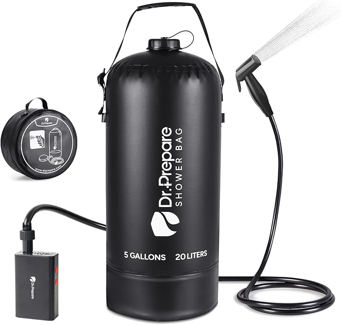 DR.PREPARE Portable Shower for Camping 4/5 Gallons Camping Shower Bag Portable Outdoor Shower with Pump for Hiking Climbing Pet Cleaning Car Washing Beach &amp Emergency
