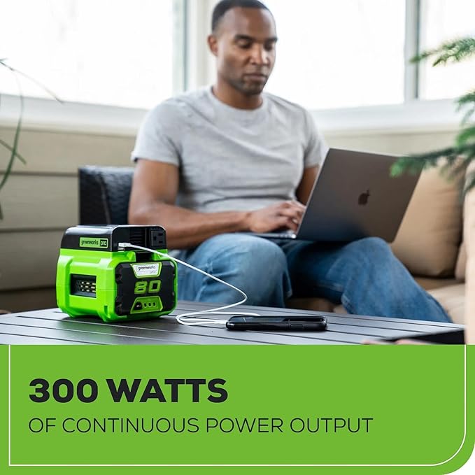 Greenworks Pro 80V (300 Watt) Power Inverter 120V AC for Charging Small Electronics Smart Phones Tablets Small Televisions Tool-Only IV80A00